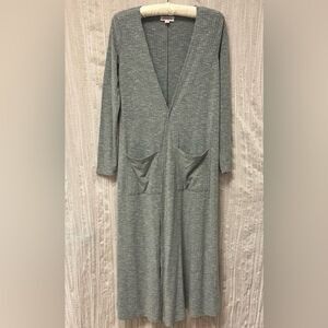 LuLaRoe XS Sarah Silver Gray Long Vertical Ribbed Knit Cardigan Sweater Duster